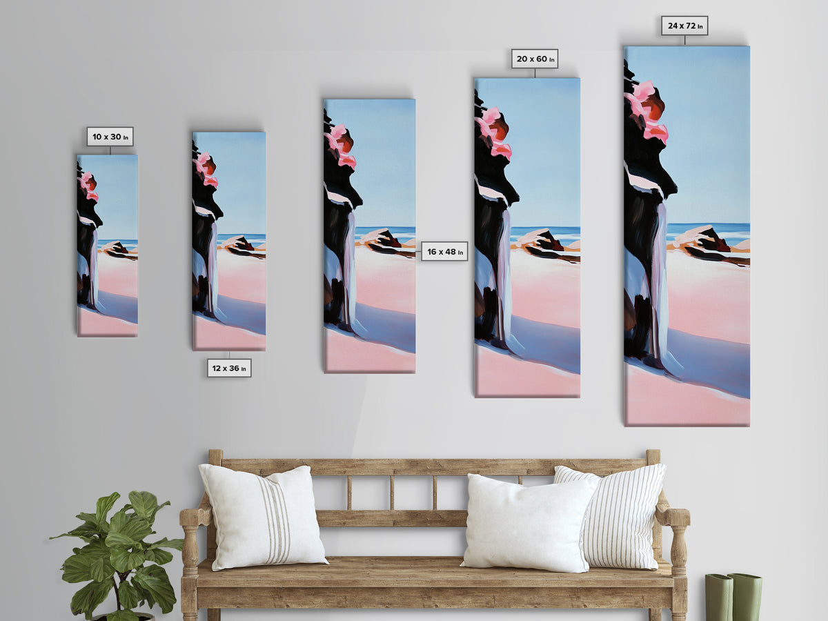 Coastal Cliffs, Pink Waves, Ocean Sunset, Canvas Print, Seascape Wall Art, Beach House Decor, Minimalist Coastal Art, Bedroom Wall Art