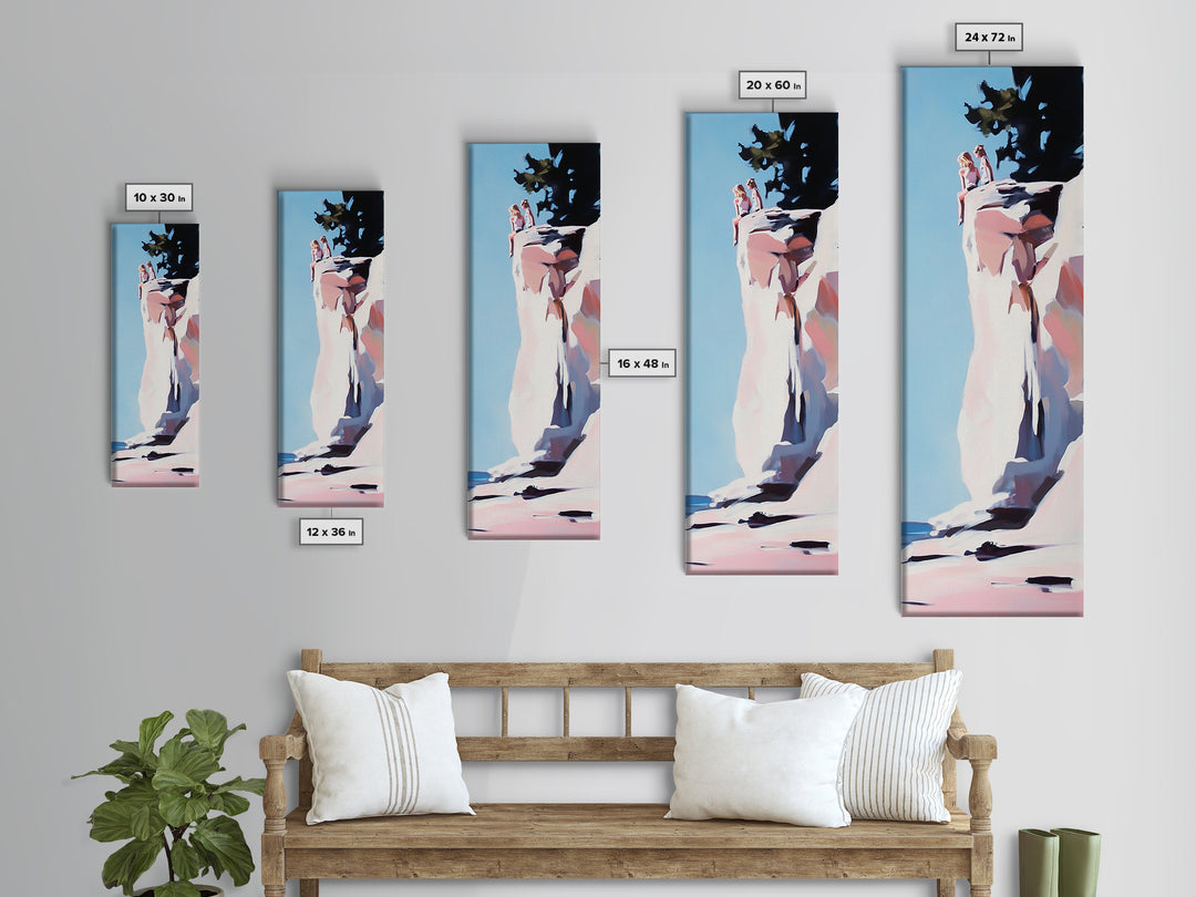 Adventure Awaits, Cliffside Wonder, Sunset Hues, Canvas Print, Minimalist Travel Art, Modern Wall Decor, Living Room Art, Beach Aesthetic