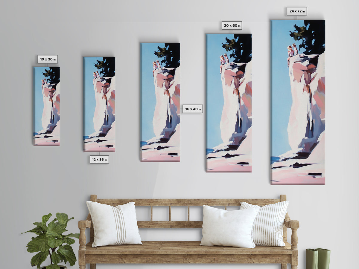 Adventure Awaits, Cliffside Wonder, Sunset Hues, Canvas Print, Minimalist Travel Art, Modern Wall Decor, Living Room Art, Beach Aesthetic