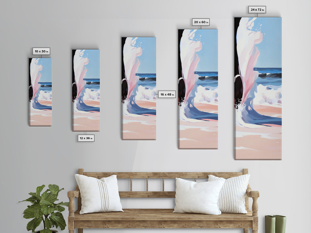 Coastal Wave, Pink Sunset, Canvas Print, Modern Beach Art, Abstract Ocean Wall Decor, Nautical Home Aesthetic, Living Room Art