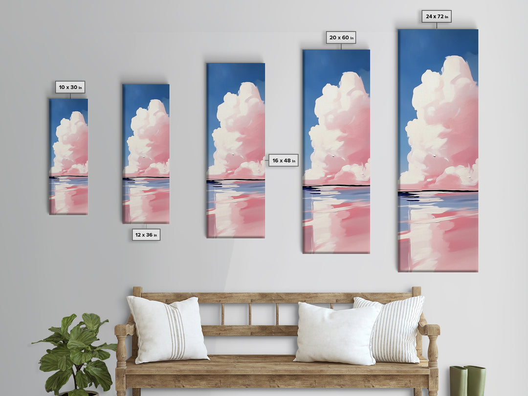 Dreamy Sky, Cotton Candy Clouds, Tranquil Seascape, Framed Canvas Print, Soft Pastel Art, Minimalist Ocean Decor, Bedroom Wall Art