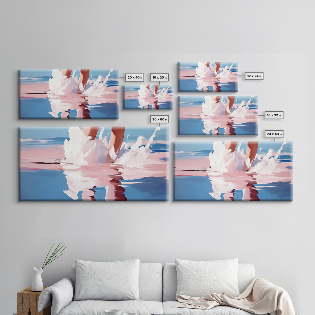 Ocean Reflection, Pink Waves, Beach Aesthetic, Coastal Art, Living Room Wall Art, Modern Seascape, Surreal Art, Framed Canvas Print