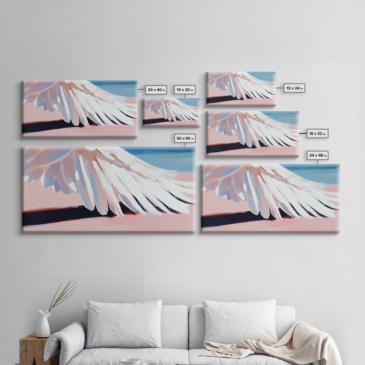 Bird Wing Painting, Abstract Nature Art, Soft Pastel Wall Art, Minimalist Feather Print, Elegant Aesthetic, Framed Canvas Print