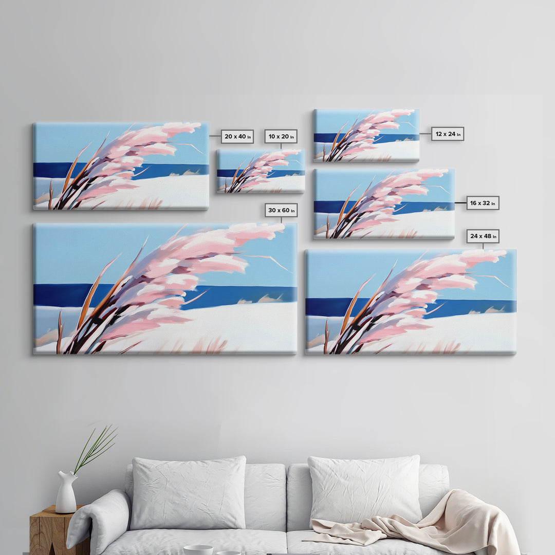 Beach Grass Art, Coastal Sand Dunes, Ocean Breeze Painting, Seaside Nature Print, Nautical Wall Decor, Framed Canvas Print