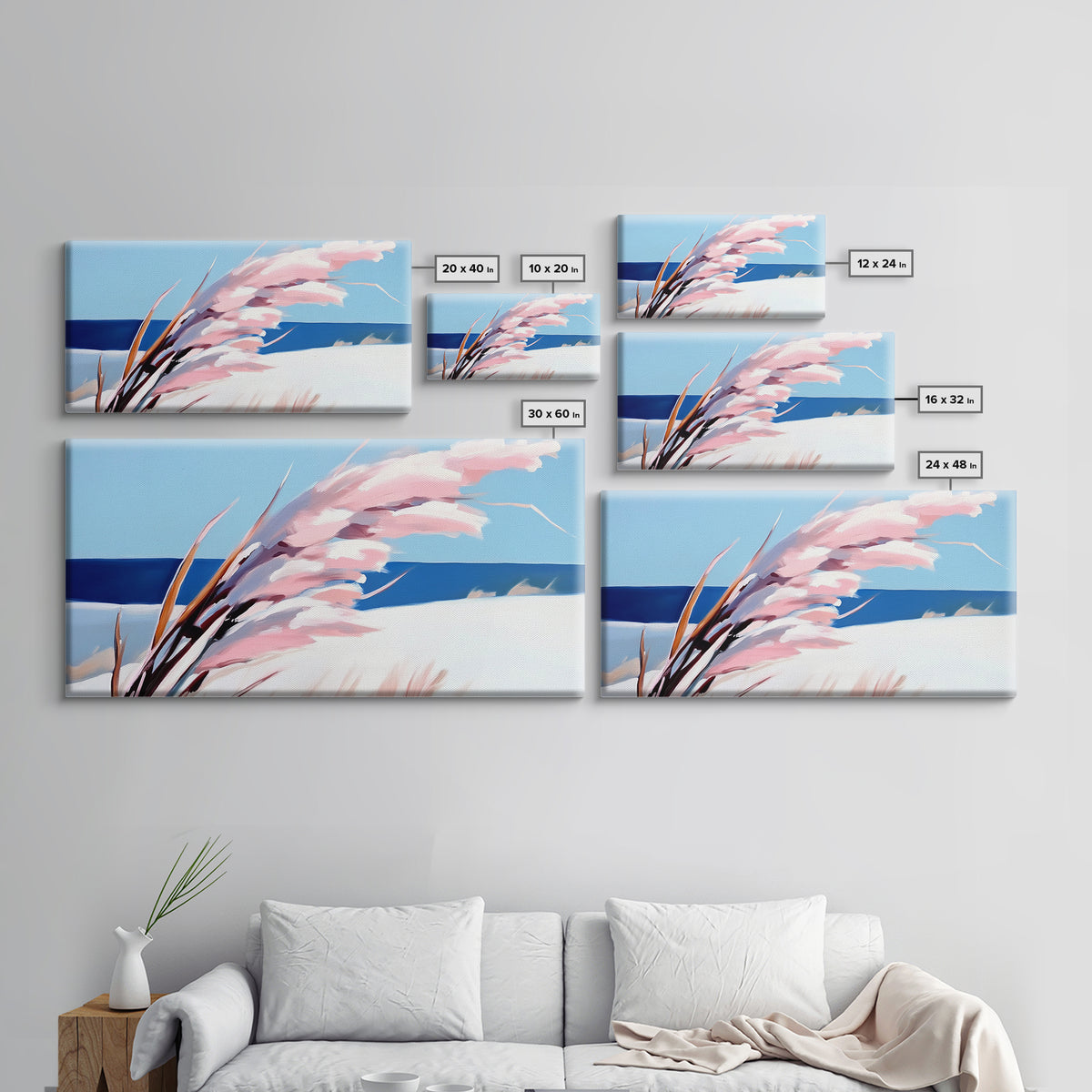 Beach Grass Art, Coastal Sand Dunes, Ocean Breeze Painting, Seaside Nature Print, Nautical Wall Decor, Framed Canvas Print