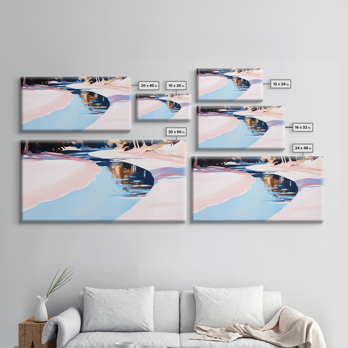 River Reflection, Serene Water Scene, Tranquil Nature Wall Art, Soft Pastel Landscape, Rustic Wilderness Decor, Framed Canvas Print