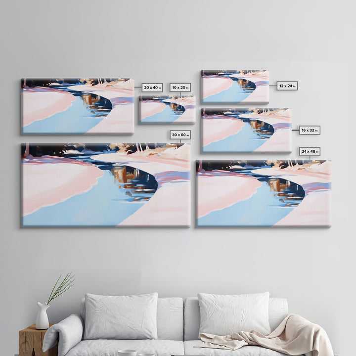 River Reflection, Serene Water Scene, Tranquil Nature Wall Art, Soft Pastel Landscape, Rustic Wilderness Decor, Framed Canvas Print