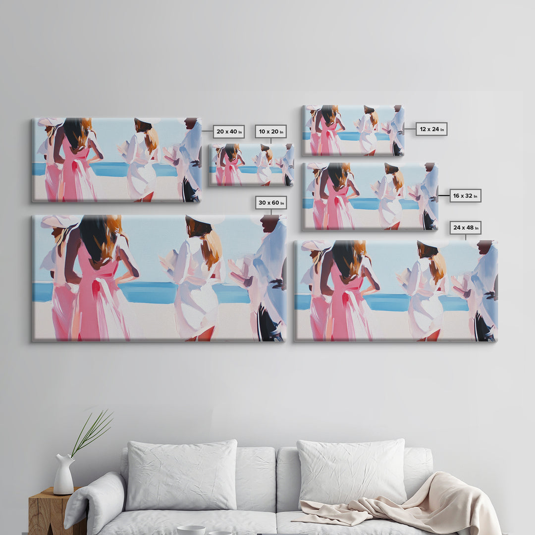 Beach Wedding Art, Elegant Women Painting, Soft Pastel Coastal Decor, Feminine Ocean Scene, Chic Minimalist Aesthetic, Canvas Print
