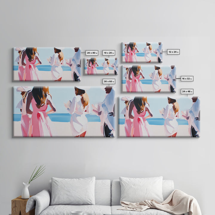 Beach Wedding Art, Elegant Women Painting, Soft Pastel Coastal Decor, Feminine Ocean Scene, Chic Minimalist Aesthetic, Canvas Print