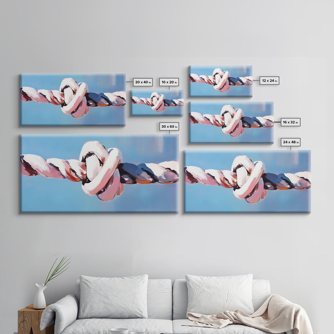 Nautical Rope Knot, Coastal Ocean Art, Maritime Wall Decor, Minimalist Nautical Painting, Boho Beach Aesthetic, Framed Canvas Print