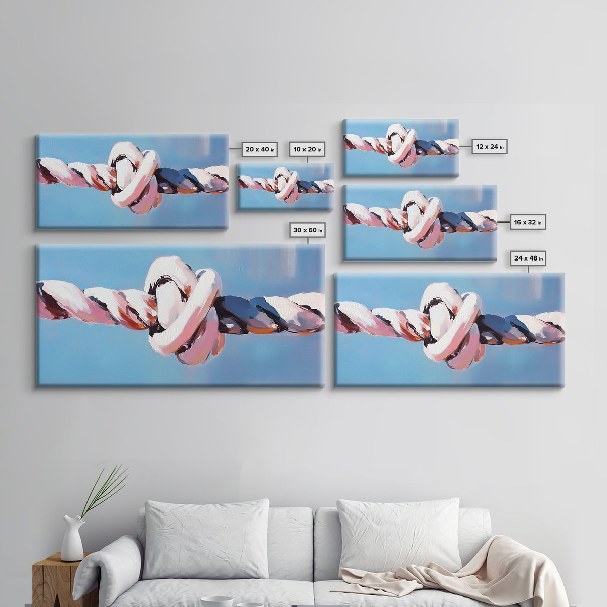 Nautical Rope Knot, Coastal Ocean Art, Maritime Wall Decor, Minimalist Nautical Painting, Boho Beach Aesthetic, Framed Canvas Print