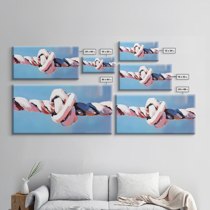 Nautical Rope Knot, Coastal Ocean Art, Maritime Wall Decor, Minimalist Nautical Painting, Boho Beach Aesthetic, Framed Canvas Print