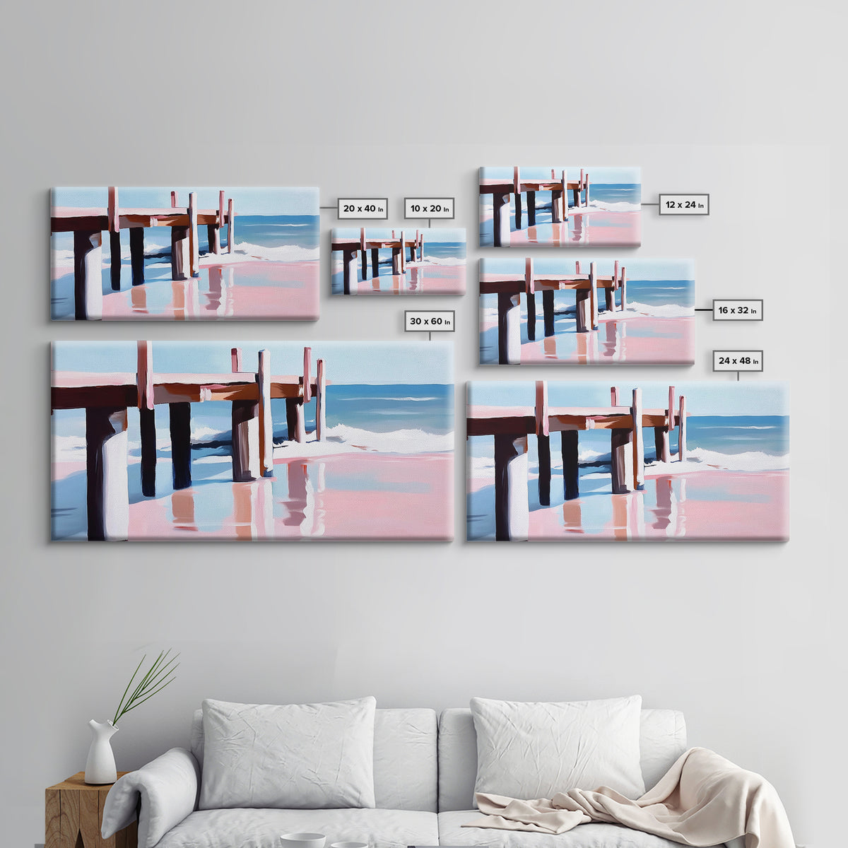 Beach Pier Painting, Coastal Ocean Scene, Nautical Seascape Art, Minimalist Modern Aesthetic, Relaxing Summer Wall Decor, Canvas Print