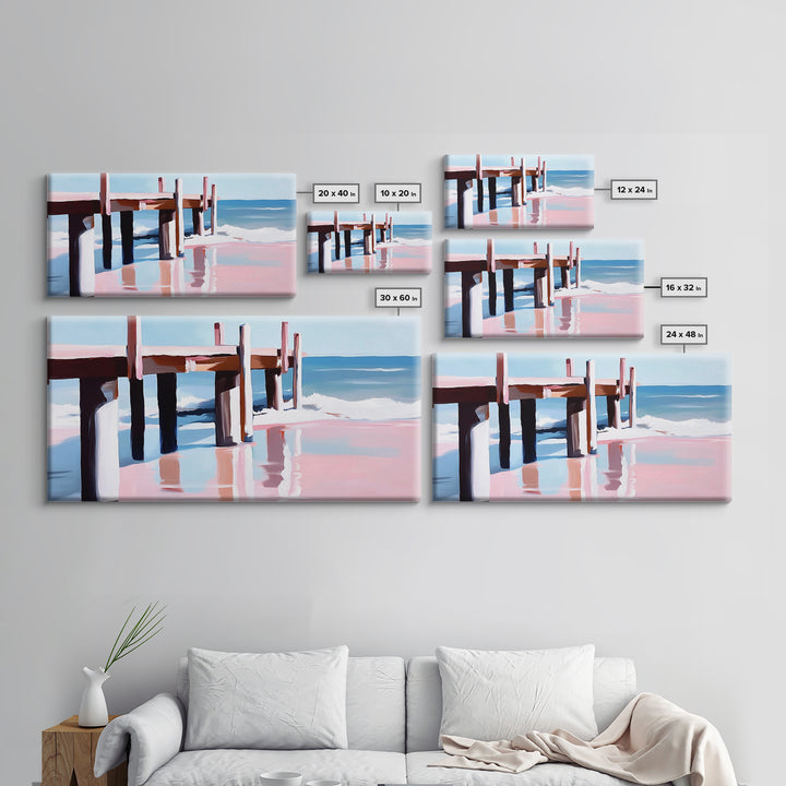 Beach Pier Painting, Coastal Ocean Scene, Nautical Seascape Art, Minimalist Modern Aesthetic, Relaxing Summer Wall Decor, Canvas Print