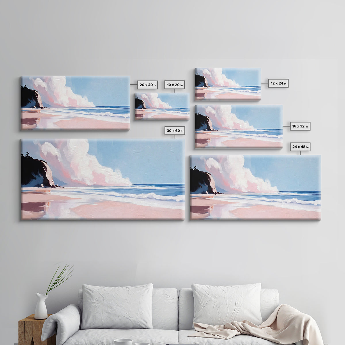 Ocean Cliff, Dreamy Coastal Landscape, Pastel Seascape Art, Framed Canvas Print, Beach House Wall Decor, Relaxing Ocean Scene
