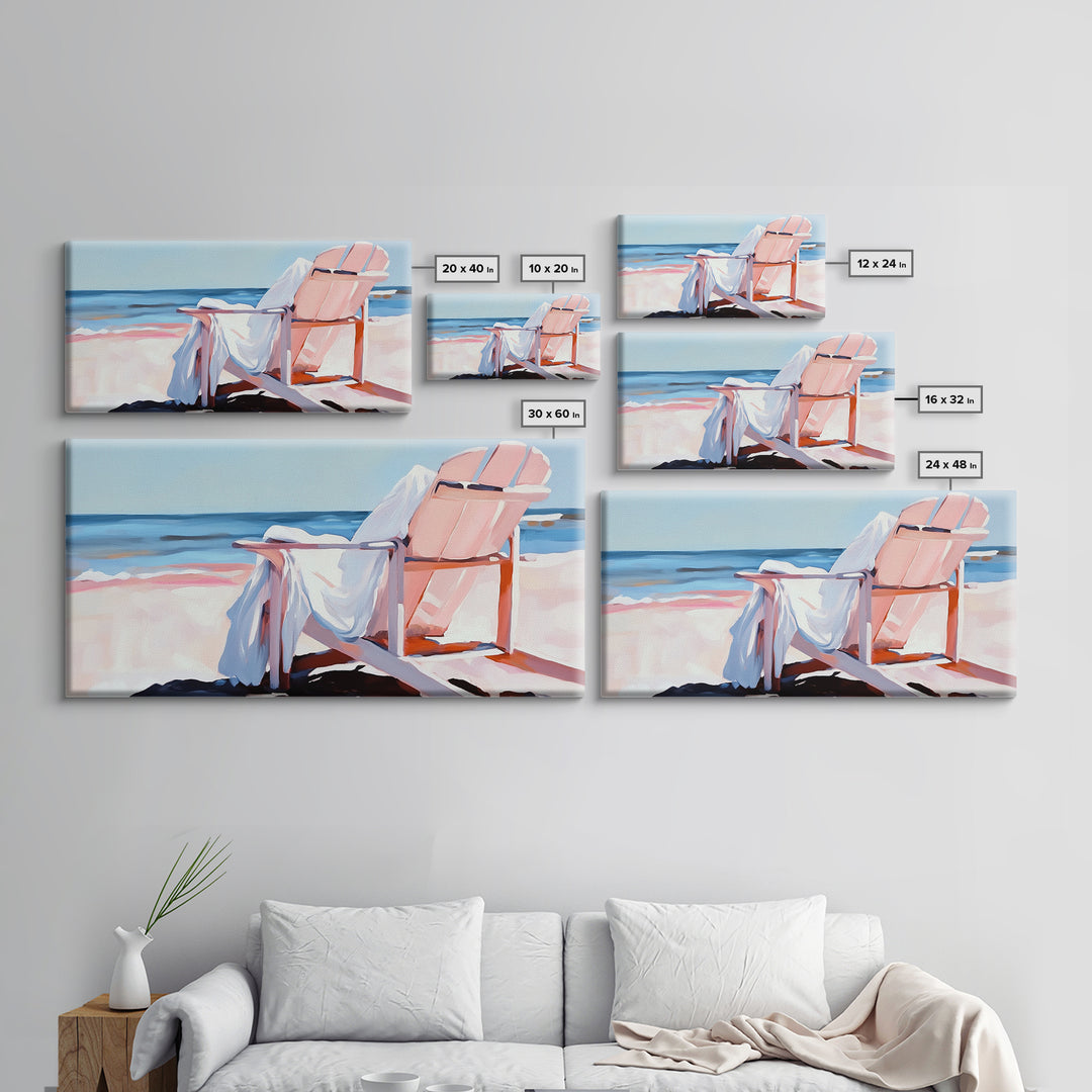 Beach Chair, Ocean View, Coastal Relaxation, Serene Seaside Art, Nautical Home Decor, Pastel Aesthetic, Living Room Wall Art, Canvas Print
