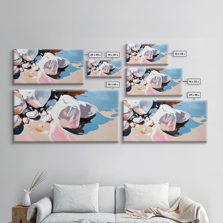 River Stones, Natural Elements, Boho Earthy Decor, Canvas Print, Minimalist Landscape, Zen Inspired Wall Art, Calm and Neutral