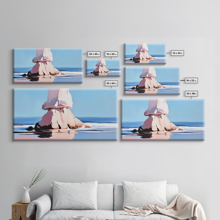 Ocean Rock, Coastal Seascape, Beach Art, Canvas Print, Nature Wall Decor, Blue and Pink Landscape, Living Room Painting, Modern Art