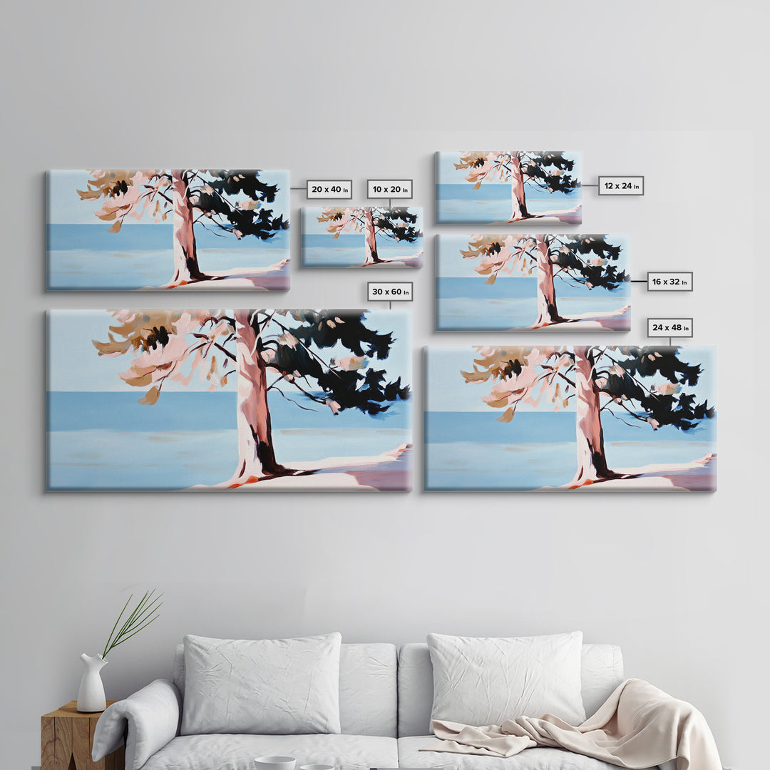 Coastal Tree, Ocean Breeze, Nature Landscape, Serene Scene, Framed Canvas Print, Beach House Wall Art, Relaxing Home Decor, Minimalist