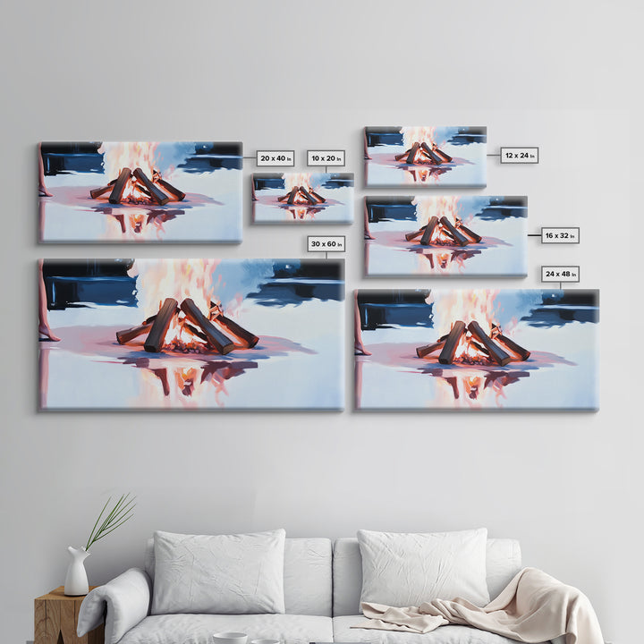 Cozy Bonfire, Fire Reflection, Campfire Glow, Autumn Night, Framed Canvas Print, Cabin Wall Art, Rustic Decor, Warm Atmosphere, Fall Art