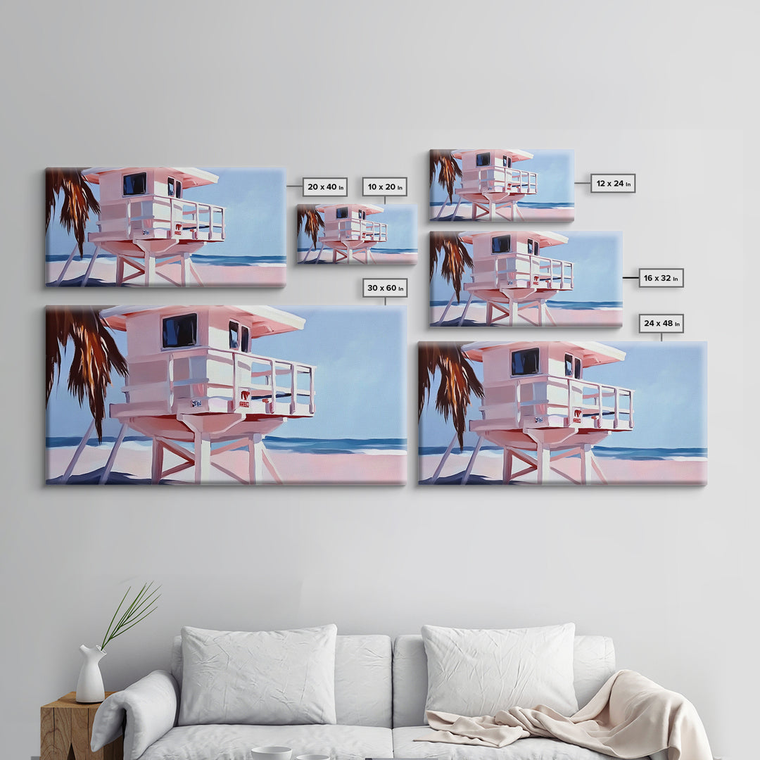 Beach Lifeguard Tower, Coastal Wall Art, Minimalist Beach Print, Boho Coastal Decor, Summer Beach House, Living Room Canvas Print