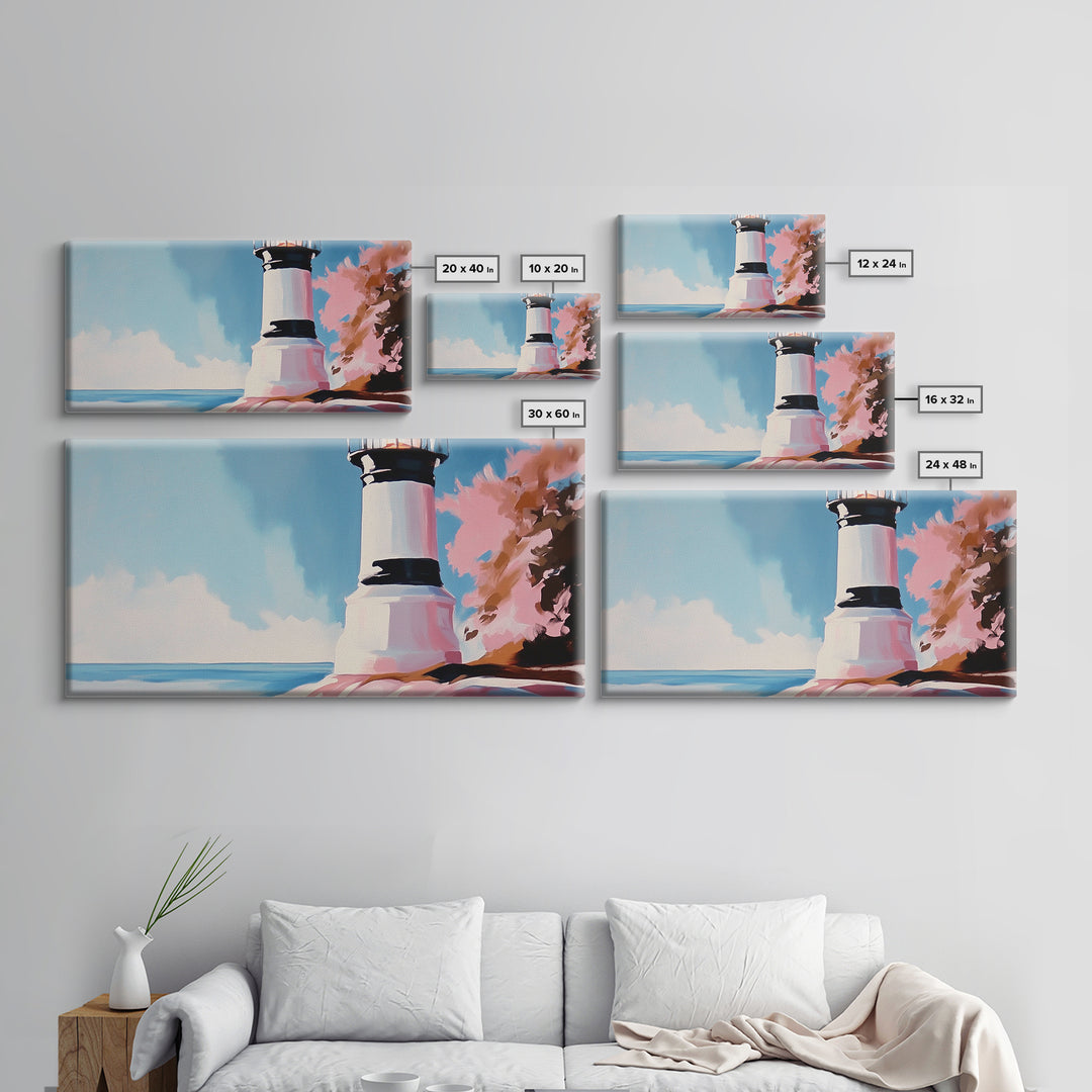 Black and White Lighthouse, Nautical Wall Art, Coastal Decor, Ocean Seascape, Modern Minimalist, Living Room Canvas Print