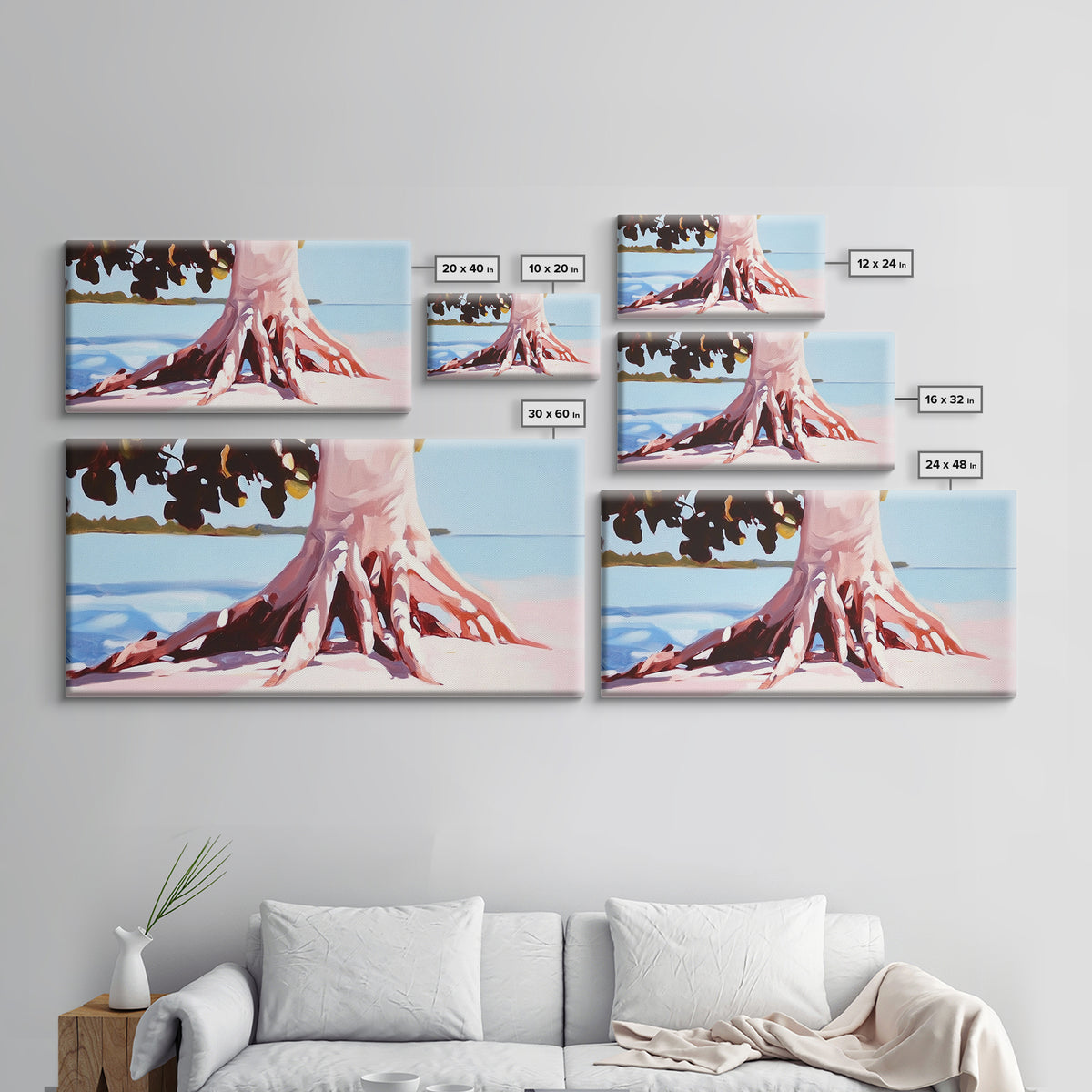 Coastal Tree Roots, Tropical Beach Art, Seaside Nature Print, Boho Coastal Decor, Nautical Wall Art, Living Room Canvas Print