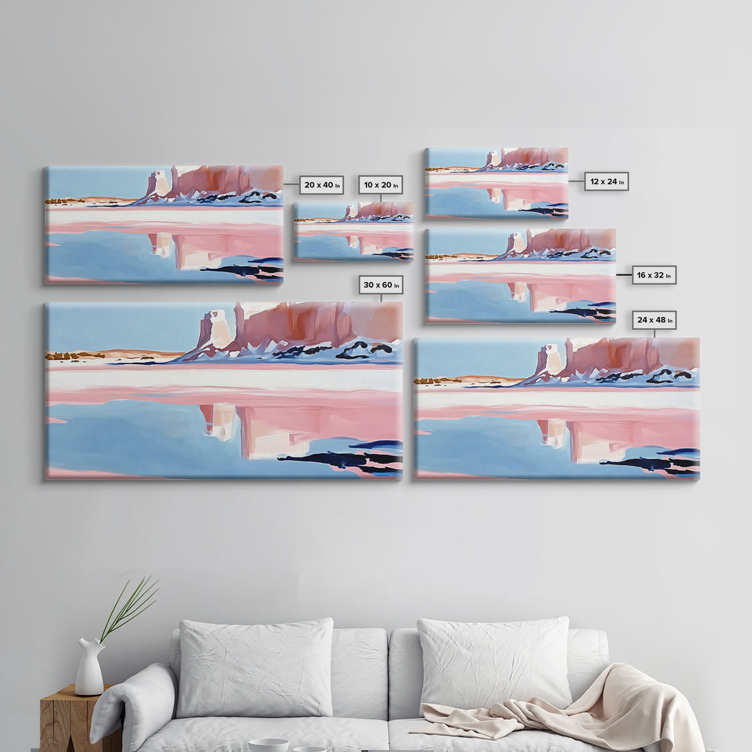 Desert Canyon Reflection, Southwest Landscape Art, Boho Nature Print, Western Wall Decor, Earthy Minimalist, Living Room Framed Canvas Print