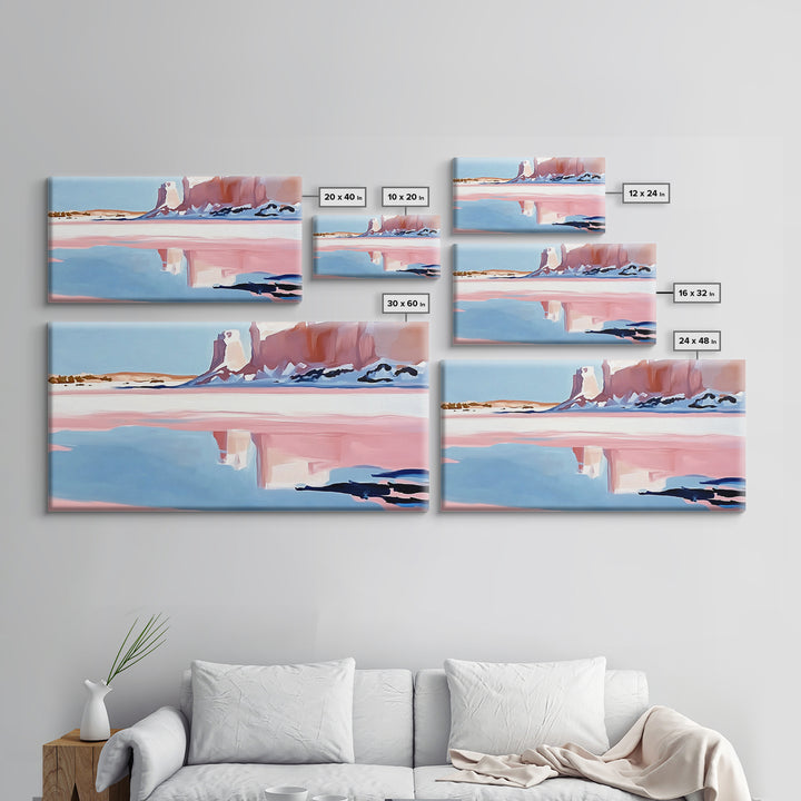 Desert Canyon Reflection, Southwest Landscape Art, Boho Nature Print, Western Wall Decor, Earthy Minimalist, Living Room Framed Canvas Print