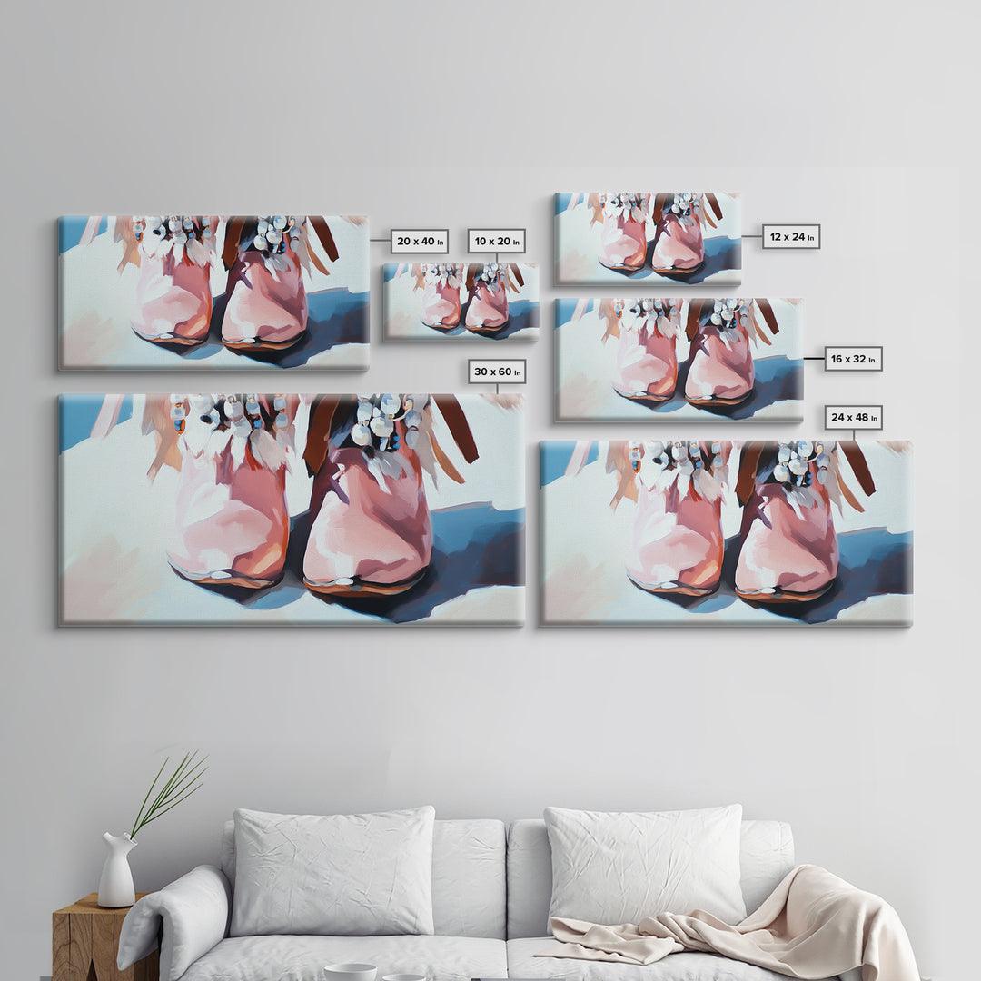 Boho Boots, Western Fashion, Beaded Cowboy Style, Rustic Aesthetic, Country Chic Decor, Modern Americana Art, Bedroom Wall Art