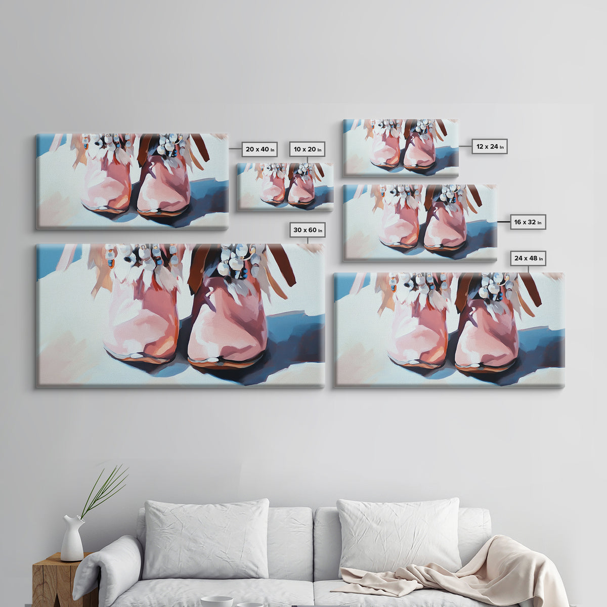 Boho Boots, Western Fashion, Beaded Cowboy Style, Rustic Aesthetic, Country Chic Decor, Modern Americana Art, Bedroom Wall Art