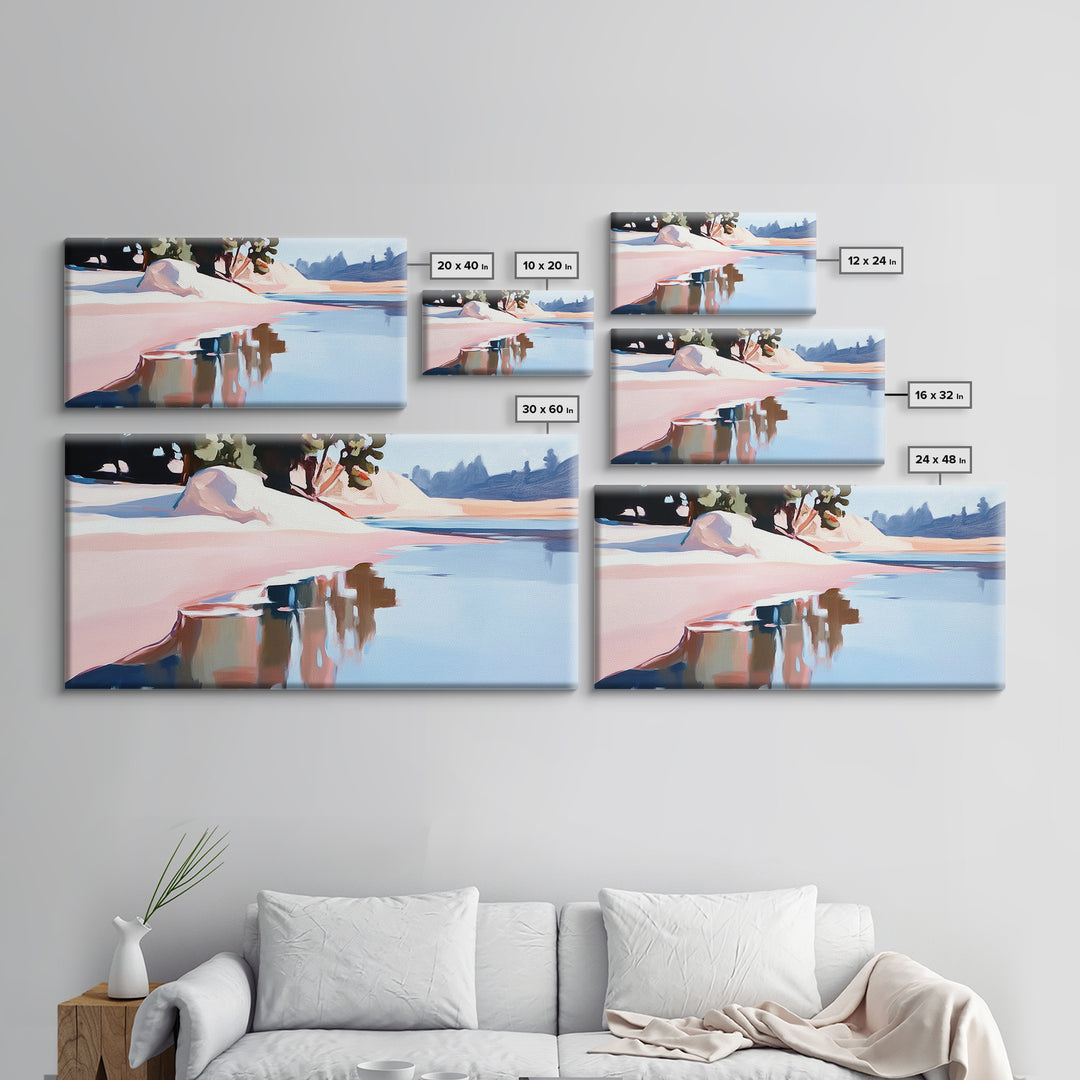 Coastal Tree, Overhang, Canvas Print, Ocean-inspired decor, modern beach wall art, pastel seascape, tranquil scenery, tropical vibes