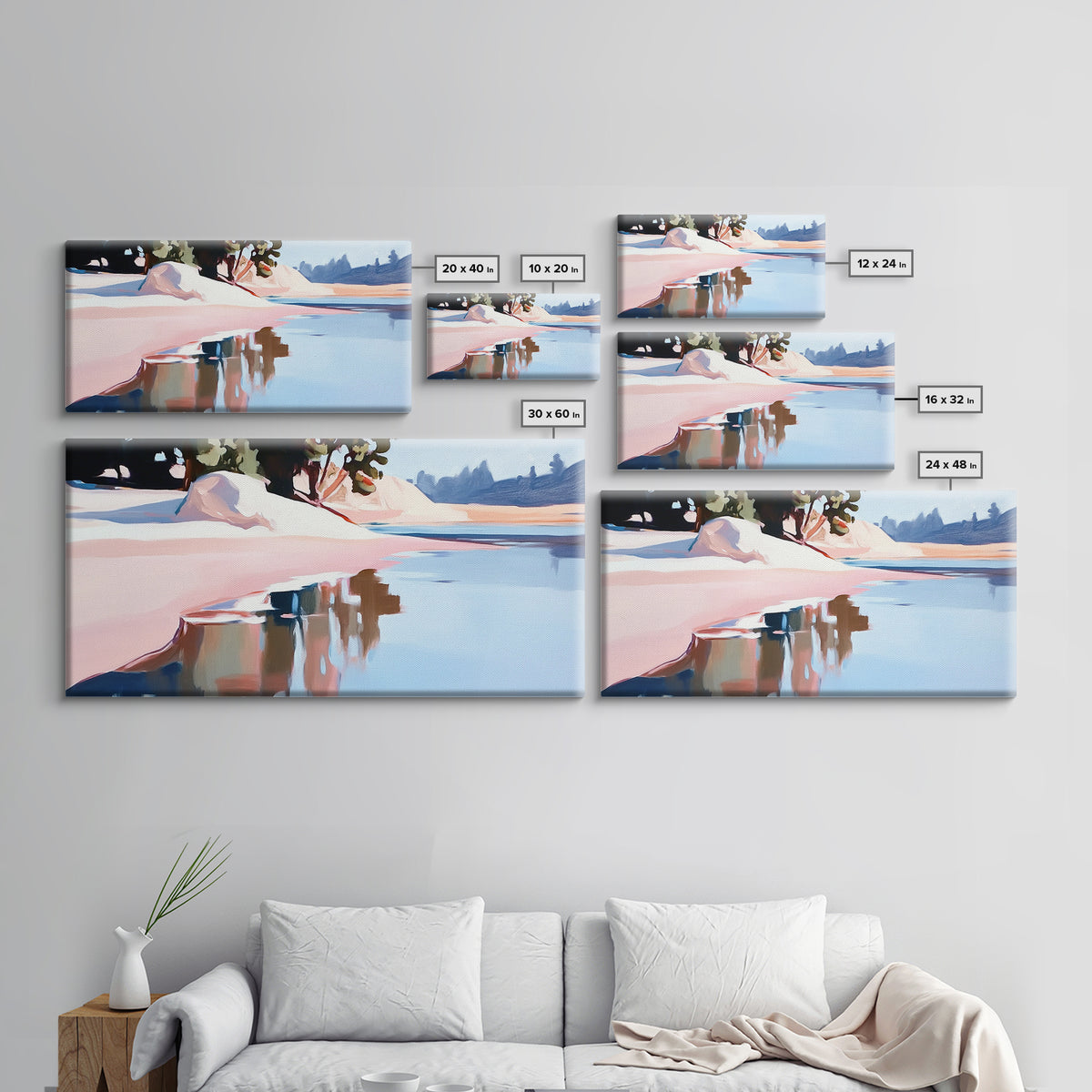 Coastal Tree, Overhang, Canvas Print, Ocean-inspired decor, modern beach wall art, pastel seascape, tranquil scenery, tropical vibes