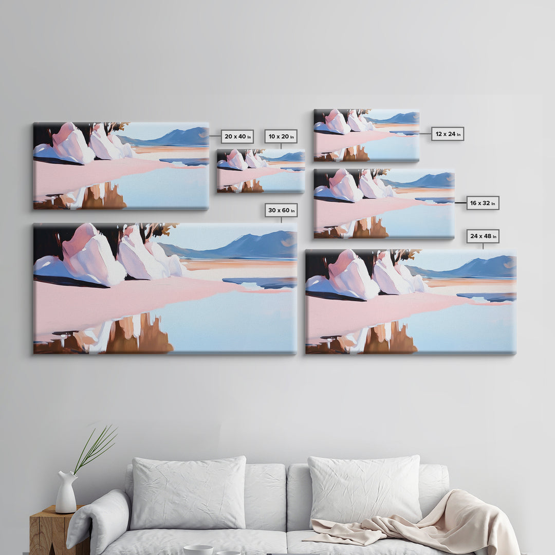 Beach Reflection, Sand, Canvas Print, Modern coastal decor, boho beach painting, tranquil water reflections, soft pastels, minimalist art