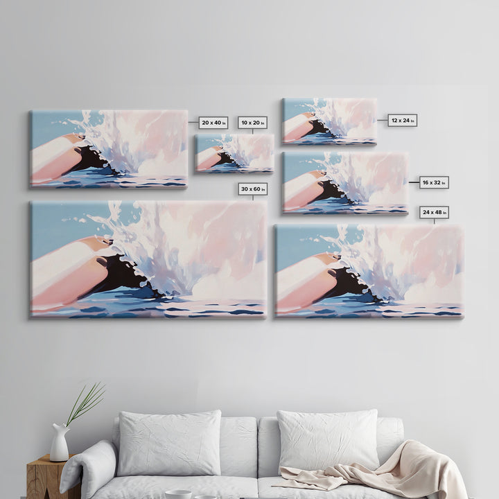 Ocean Splash, Wave Art, Coastal Decor, Beach House, Modern Seascape, Blue Wall Art, Water Painting, Minimalist, Framed Canvas Print