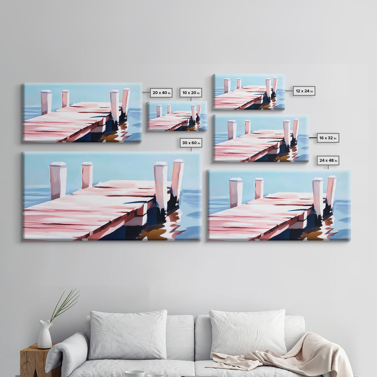 Dock on Water, Minimalist Seascape, Coastal Decor, Nautical Wall Art, Modern Beach Home, Summer Vibes, Blue Wall Art, Framed Canvas Print