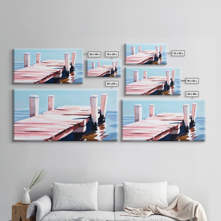 Dock on Water, Minimalist Seascape, Coastal Decor, Nautical Wall Art, Modern Beach Home, Summer Vibes, Blue Wall Art, Framed Canvas Print