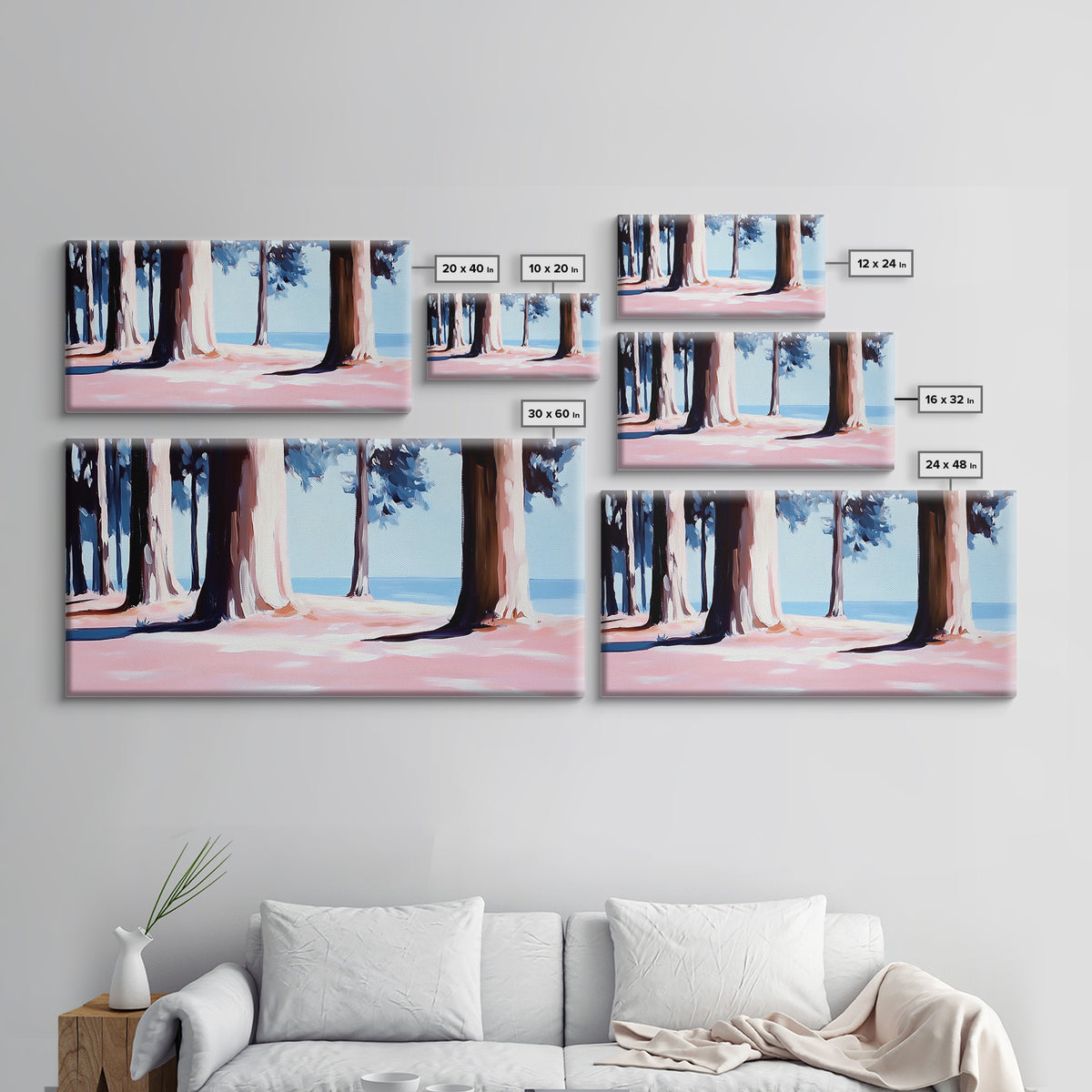Pine Forest, Tranquil Landscape Art, Nature Inspired Print, Coastal Trees, Earthy Tones, Modern Wilderness Decor, Canvas Print