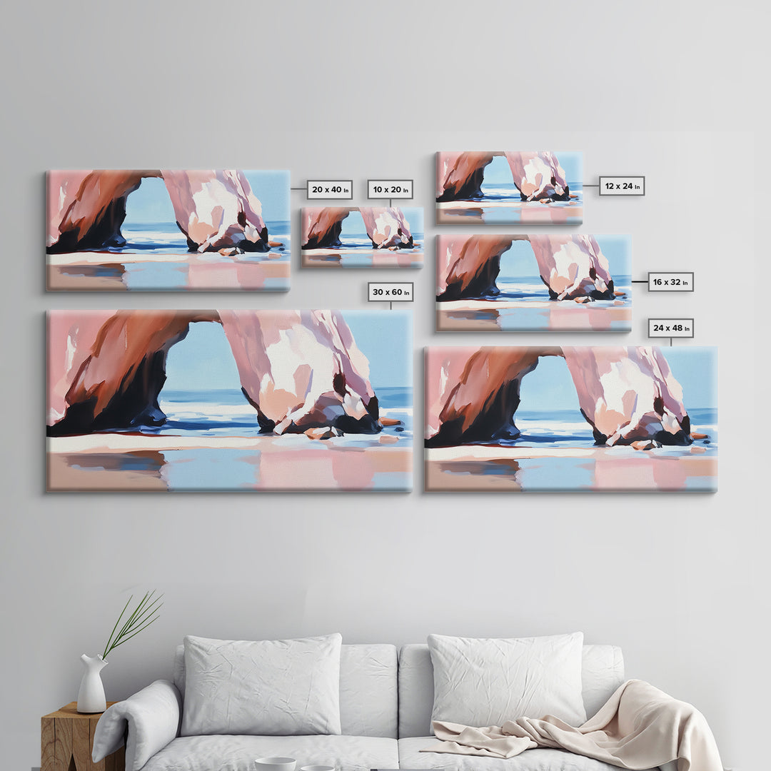 Rock Arch, Coastal Nature Art, Ocean Landscape Painting, Framed Canvas Print, Beach Wall Decor, Seascape Art, Minimalist Decor