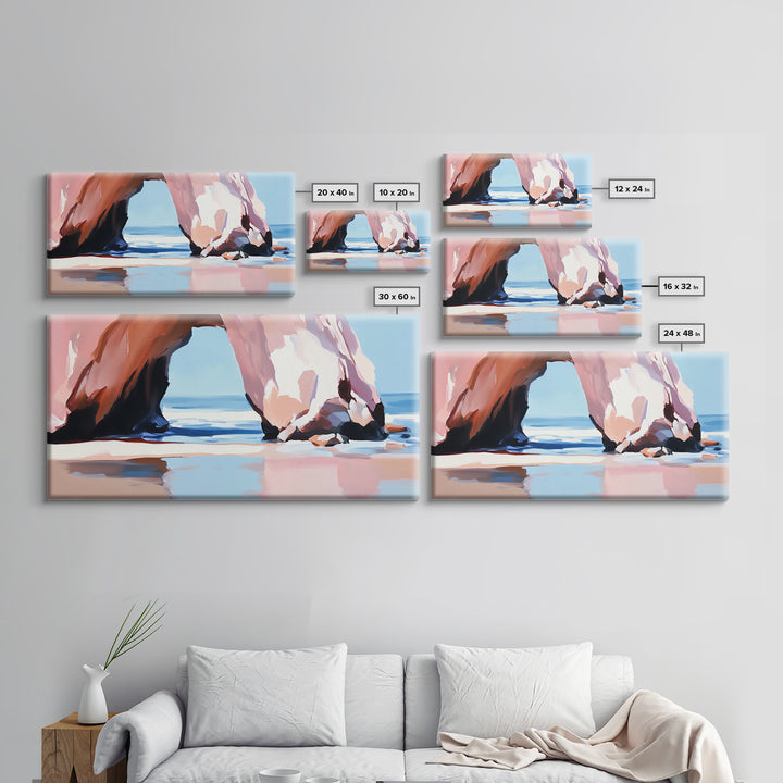 Rock Arch, Coastal Nature Art, Ocean Landscape Painting, Framed Canvas Print, Beach Wall Decor, Seascape Art, Minimalist Decor