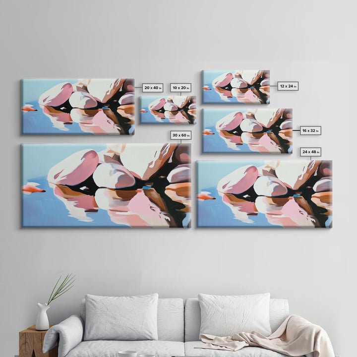 River Rocks, Reflections, Framed Canvas Print, Minimalist Nature Art, Abstract Water Scene, Earthy Wall Art, Modern Decor, Living Room