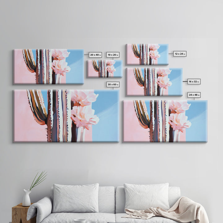 Cactus Bloom, Southwestern Wall Decor, Modern Desert Art, Boho Nature Painting, Minimalist Floral Scene, Aesthetic Pastel Tones, Canvas Print