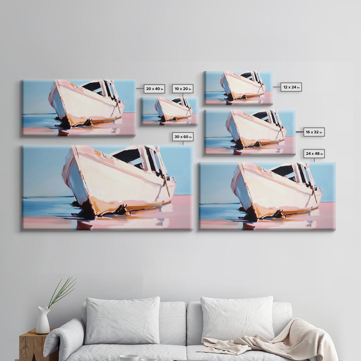 Beached Boat, Coastal Art, Nautical Decor, Canvas Print, Beach House Wall Art, Ocean Painting, Rustic Wall Decor, Living Room Art