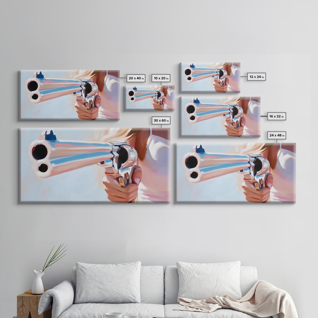 Chrome Gun, Western Art, Cowboy Decor, Canvas Print, Edgy Wall Art, Modern Painting, Masculine Art, Man Cave Wall Decor
