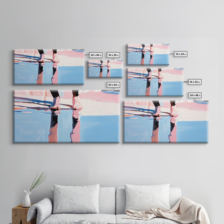 Barefoot Reflection, Surreal Water Art, Dreamy Wall Decor, Modern Framed Canvas Print, Minimalist Blue Aesthetic Artwork