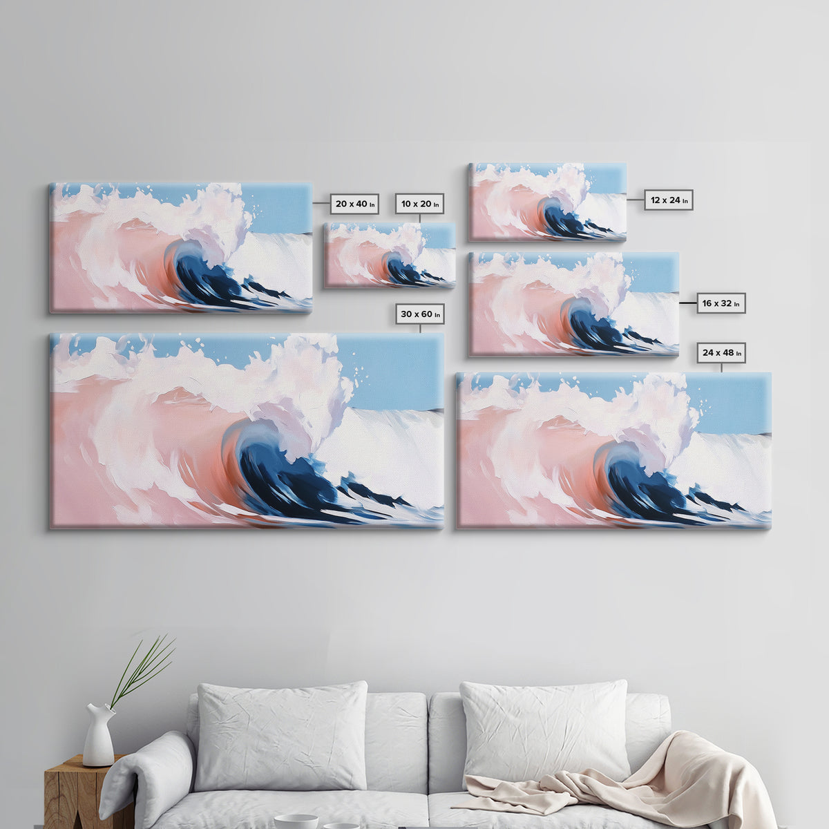 Ocean Wave, Abstract Beach Painting, Dynamic Wall Art, Coastal Decor, Surfer Aesthetic, Blue and White Framed Canvas Print