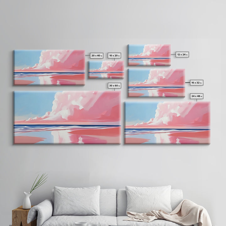 Pink Beach, Dreamy Ocean, Framed Canvas Print, Coastal Art, Minimalist Seascape, Modern Wall Decor, Soft Pastel Landscape