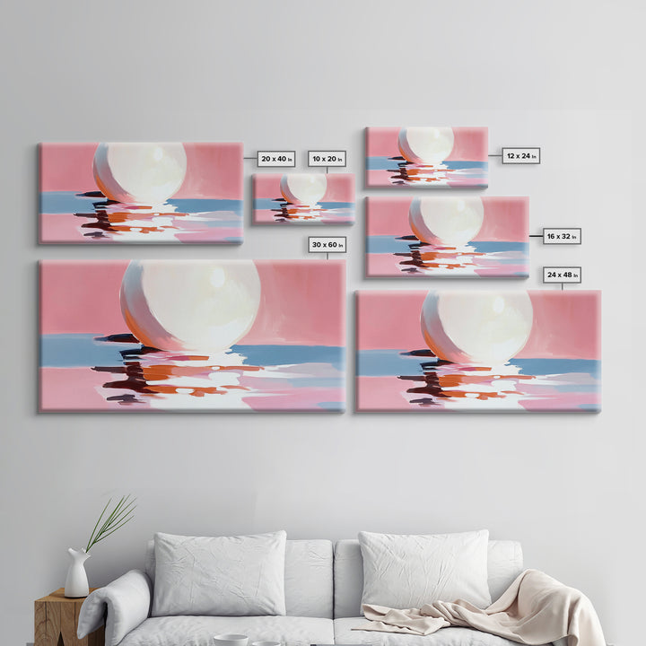 Blush Waves, Surf Art, Framed Canvas Print, Pink Seascape, Coastal Decor, Feminine Ocean Painting, Minimalist Wall Art