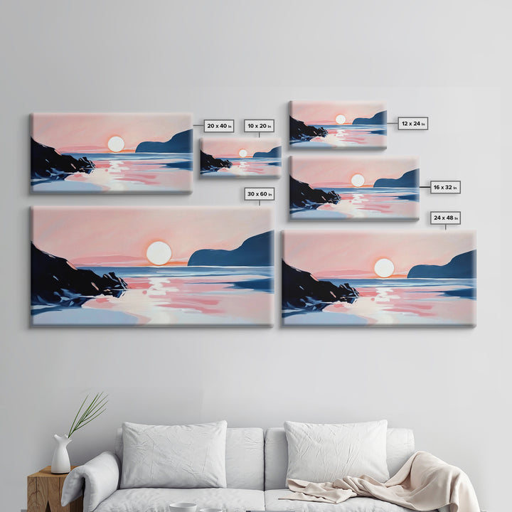 Dreamy Sunset, Coastal View, Framed Canvas Print, Serene Seascape, Beach House Decor, Modern Ocean Art, Calming Home Aesthetic
