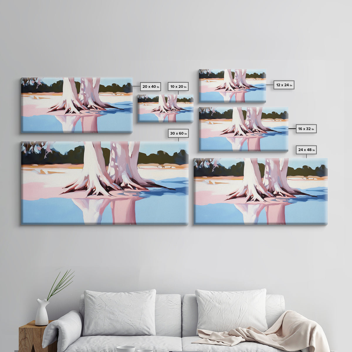 Cypress Reflection, Nature Art, Framed Canvas Print, Landscape Wall Decor, Modern Home Aesthetic, Boho Forest Painting